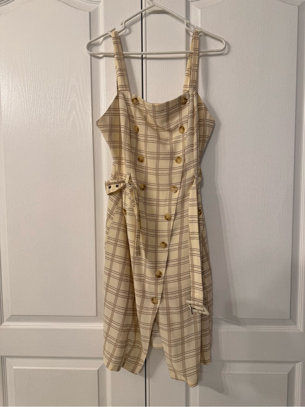 J.O.A. Cream Plaid Midi Dress with Belt